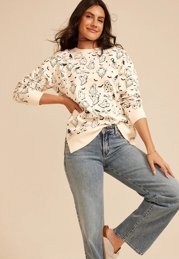 Willowsoft Halloween Ghost Print Sweatshirt | Maurices