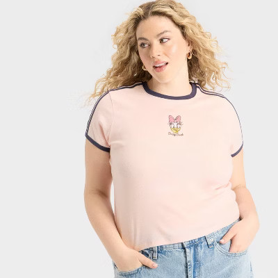Women's Daisy Duck Short Sleeve Graphic Baby T-Shirt - Light Pink 3X | Target