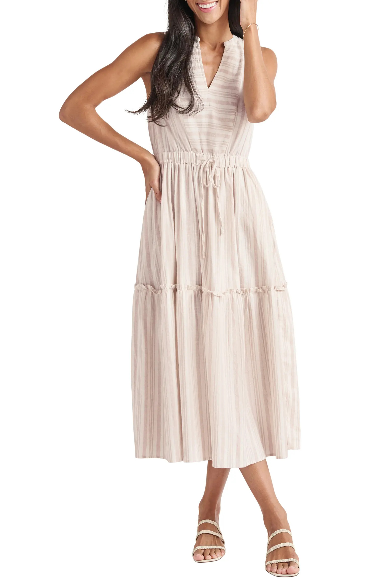 Livia Stripe Linen & Cotton Blend Midi Dress | Nordstrom