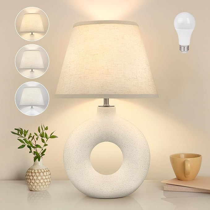 Boho Table Lamp for Living Room Bedroom, 21" Modern Ceramic Bedside Lamps 3 Color Temperature Far... | Amazon (US)