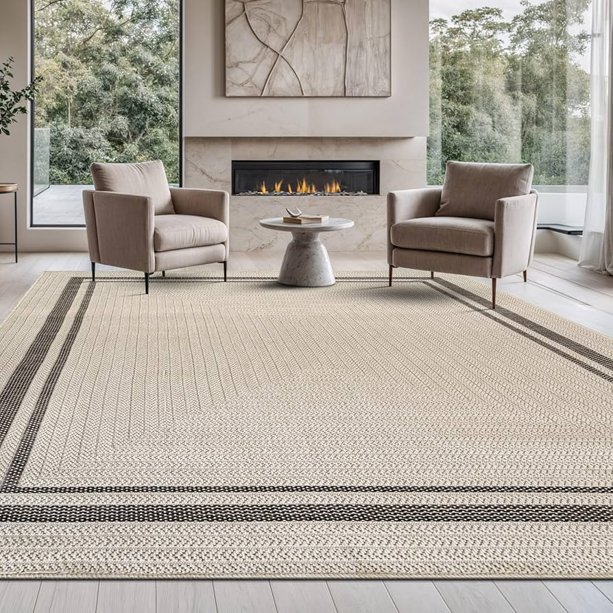 Beverly Rug Easy Jute Bordered Rug 9x12 Washable Large Indoor Outdoor Area Rugs for Living Dining... | Amazon (US)