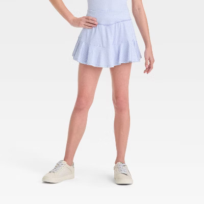Girls' Knit Skort - All In Motion™ Light Blue Gingham M | Target