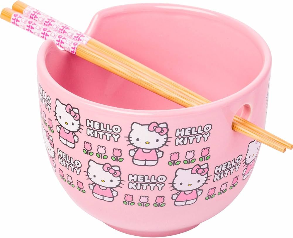 Silver Buffalo Hello Kitty Face and Standing Logo Pattern Ceramic Ramen Bowl with Chopsticks, 20 ... | Amazon (CA)