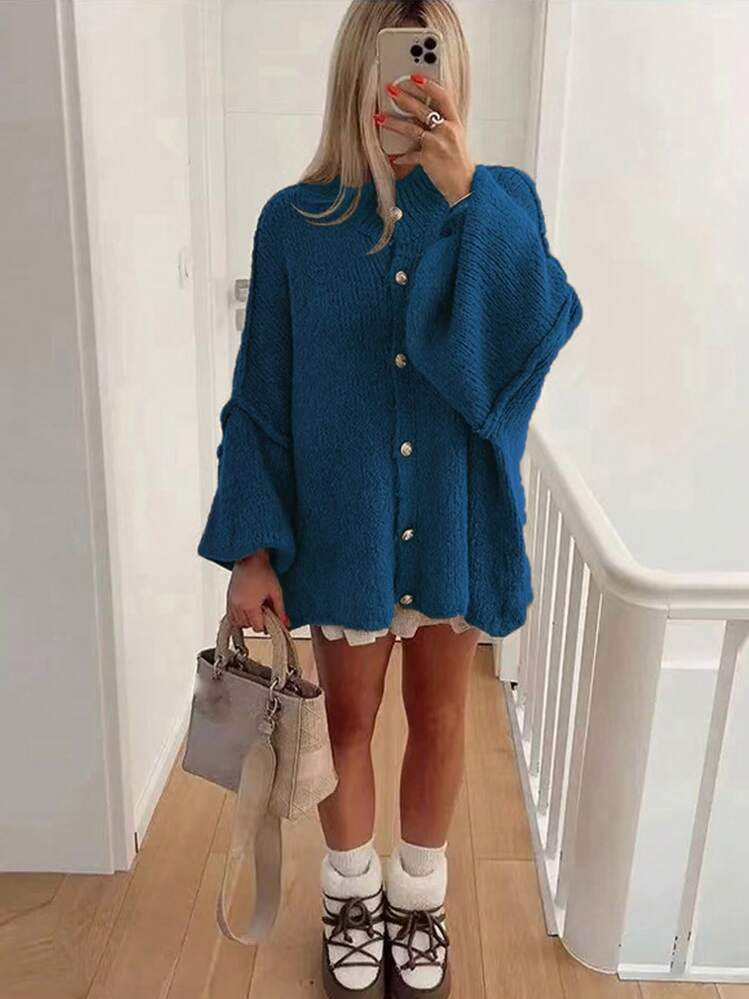 INAWLY Women's Solid Color Front Button Long Sleeve Casual Blouse | SHEIN