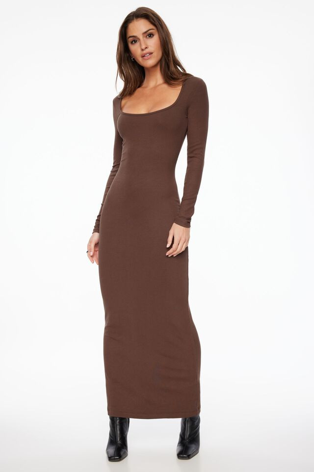 Selena Long Sleeve Ribbed Maxi Dress | Dynamite Clothing