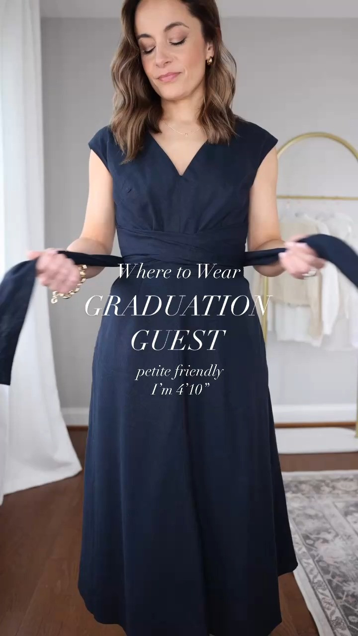 Graduation guest dress! 

Dress (BR Factory): Petite 00 - the dress comes in five color options. It's a linen blend that is fully lined. 
Shoes (J.Crew): tts

I’m 4’10”, and my bust, waist, and hip measurements are 32″, 24″, and 36″. My inseam is 25″ (the measurement from the inside of my leg to my ankle bone). The clothes shown are unaltered and show how they fit me right from the store.
 

 #LTKPetite