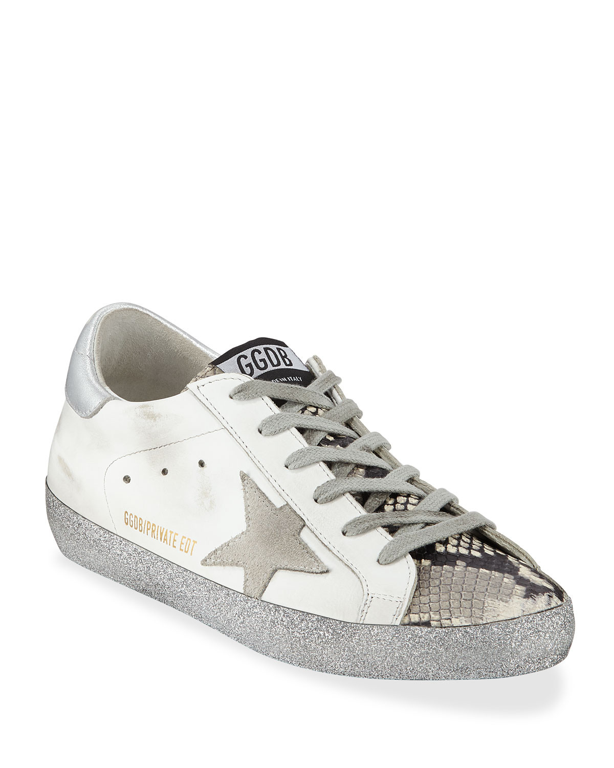 Superstar Snake-Print and Glitter Sneakers | Neiman Marcus