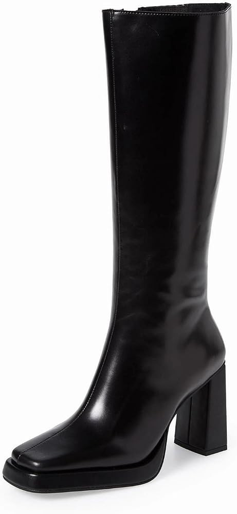 Dsevht Dark Red Leather Knee High Boots for Women Platform Chunky Block Heeled Burgundy Boots Squ... | Amazon (US)