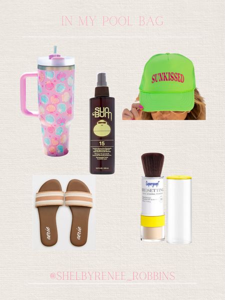 In my pool bag, pool day essentials, Sunkissed hat, sunscreen, tanning essentials, 40 oz tumbler, neutral sandals, spf patch bag, pool day bag 

#LTKSwim #LTKItBag #LTKSeasonal