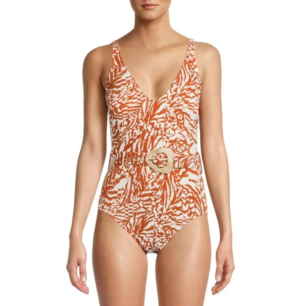 Time and Tru Women's Animal Crinkle One Piece Swimsuit | Walmart (US)