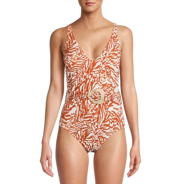 Time and Tru Women's Animal Crinkle One Piece Swimsuit - Walmart.com | Walmart (US)