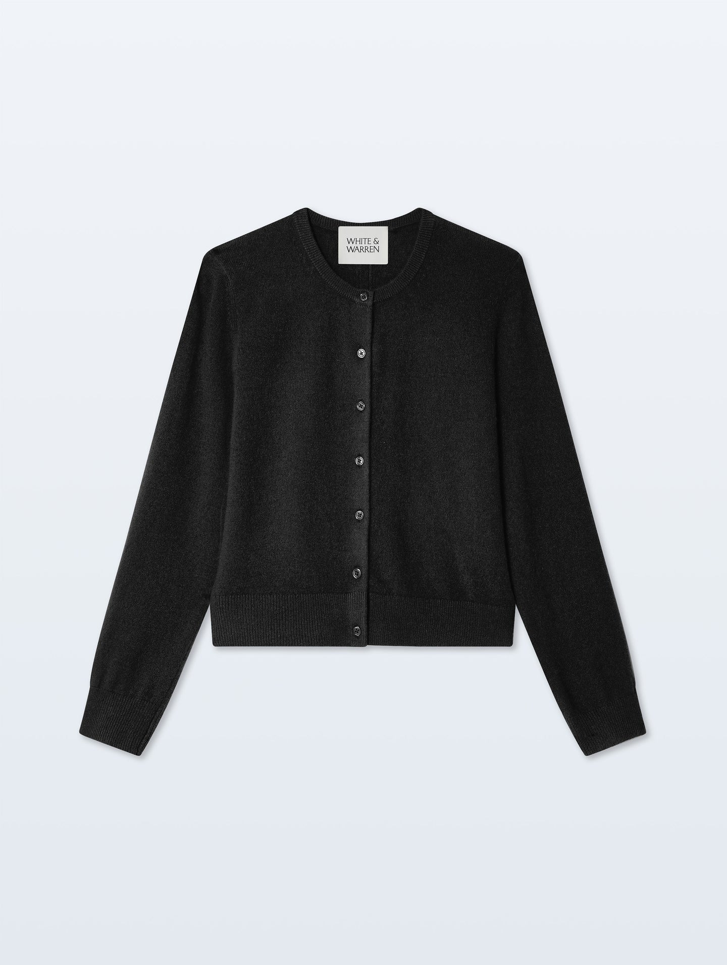 Cashmere Crewneck Cardigan | Black | White and Warren