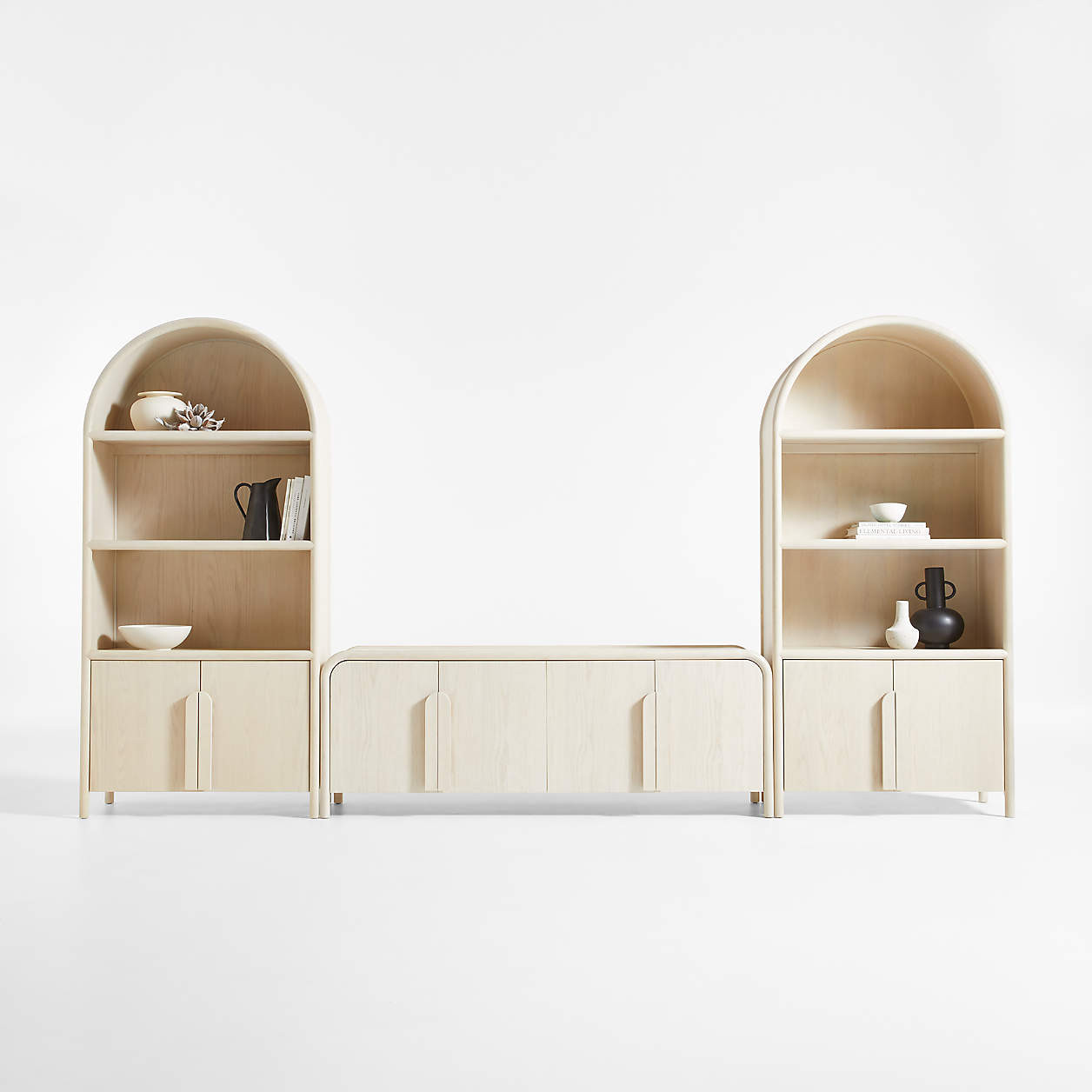 Annie 149" Whitewash Wood Storage Media Console Set by Leanne Ford + Reviews | Crate & Barrel | Crate & Barrel