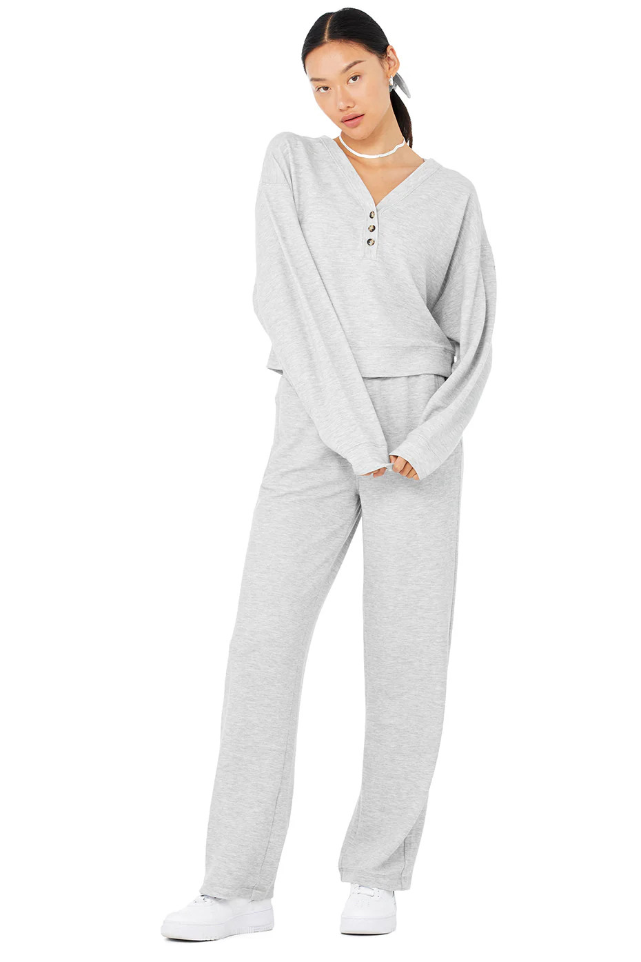 Micro Waffle Pleasant Cropped Henley & Micro Waffle High-Waist Pleasant Wide Leg Pant Set | Alo Yoga (US)