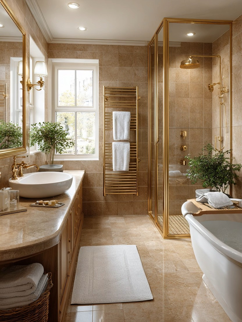 The most elegant bathroom upgrades are often the ones nobody thinks about.

Everyone notices the vanity, the tiles, or the shower.

But it's the details that quietly elevate the entire space.

Take the towel rack.

A basic towel rack does its job. A beautiful gold towel rack becomes part of the design.

The warm gold finish instantly adds a sense of luxury while creating continuity with other fixtures throughout the bathroom. More importantly, it turns everyday essentials into part of the decor rather than something to hide away.

We especially love extra-long statement towel racks because they introduce vertical interest, draw the eye upward, and make the room feel more polished and intentional.

Pair it with gold fixtures, natural stone, warm wood tones, and soft textiles, and the bathroom begins to feel less like a utility space and more like a private spa retreat.

That's the Elegant & Driven philosophy.

The smallest details often create the biggest transformation.

✨ Functional. Beautiful. Timeless.

#BathroomDesign #GoldFixtures #TowelRack #LuxuryBathroom #ElegantAndDriven 

 #LTKHome