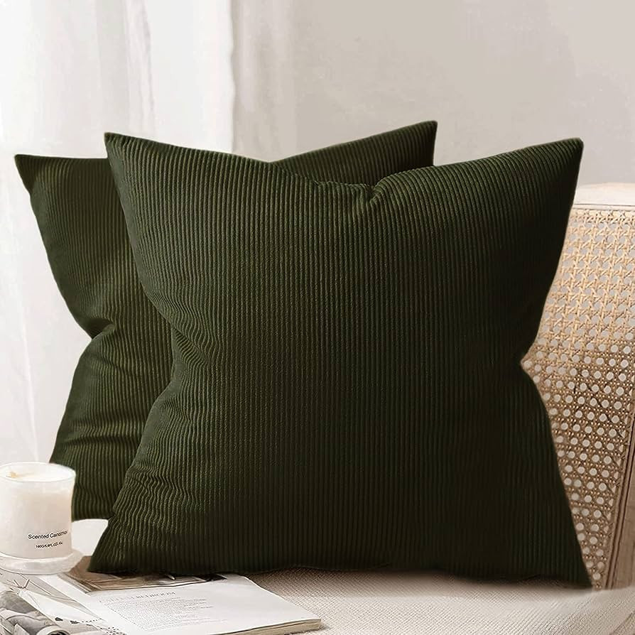 2 Pack Emerald Green Decor Corduroy Throw Pillow Cover Solid Color for Couch,Sofa,Livingroom,Bedr... | Amazon (US)