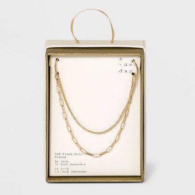 Silver Plated Gold Dipped Link Chain Duo Necklace - A New Day™ Worn Gold | Target