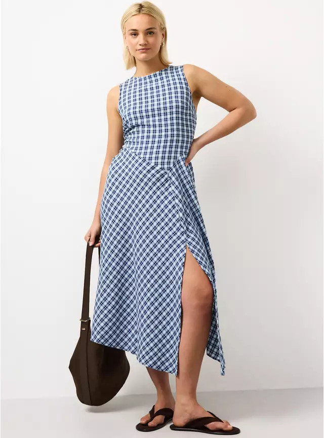 Buy Blue Checked Print Asymmetric Hem Sleeveless Midaxi Dress 16 | Midaxi | Tu | Tu Clothing