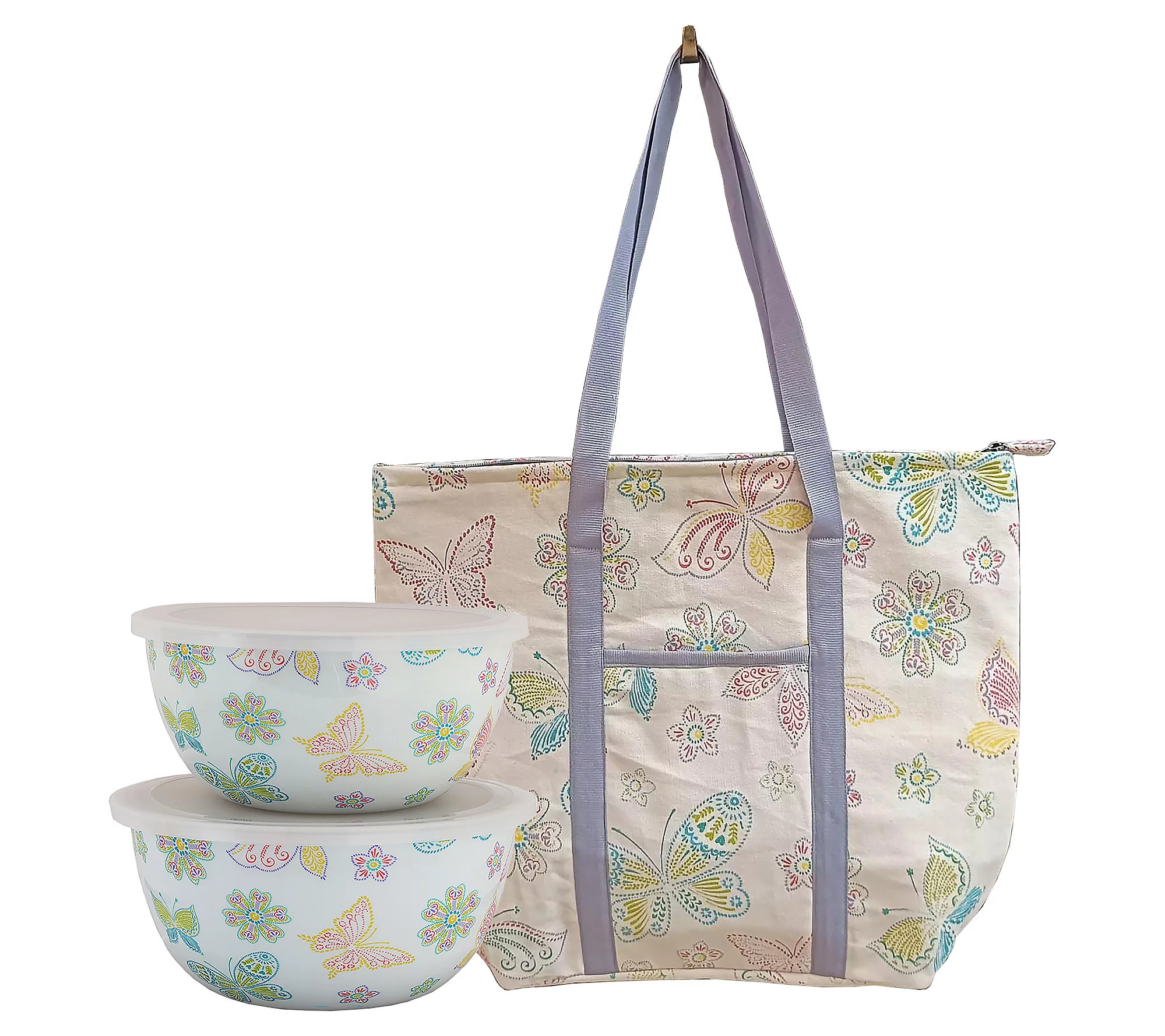 As Is Temp-tations Seasonal Tote Bag with Stainless Bowls | QVC
