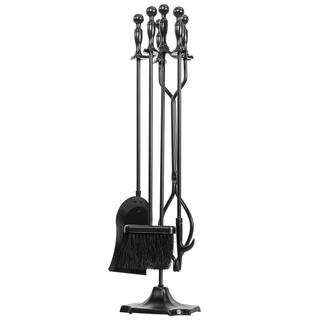 Barton 31 in. 5-Piece Fireplace Tool Set Rustic Wrought Iron Firewood Burning Tool 95144-H1 - The... | The Home Depot