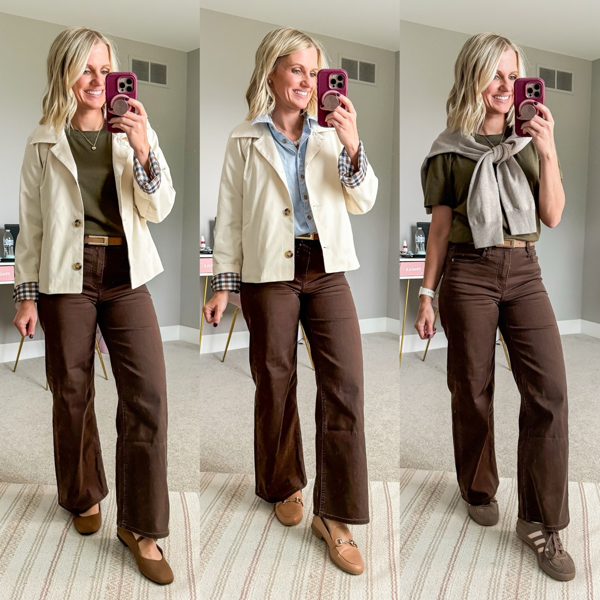 Fall Capsule 2026 🍂 Three ways I'm styling my brown wide-leg pants! This is look 6 of 7 with this piece — my 20-piece capsule mixes and matches into 120 outfits. Which one is your favorite?! Shop the pieces on my LTK! 🤎 

 #fallcapsulewardrobe #capsulewardrobe #falloutfits #fallfashion #petitestyle #affordablefashion #ltkstyle #ltkfall