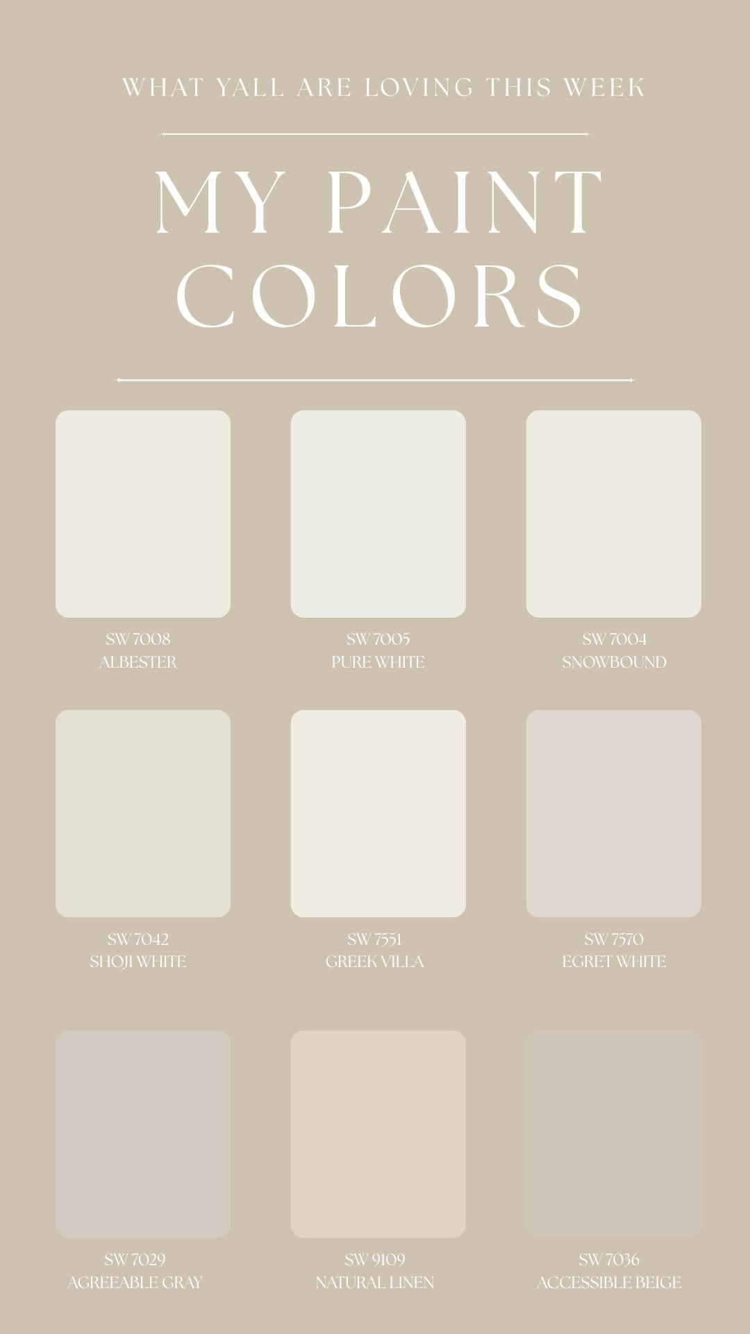 I tested SO many paint colors... and these are the ones that actually made the cut 👇🏼

Highlights:

If you're picking just one color, make it this one. It's the perfect warm neutral—never too yellow, never too gray—and somehow looks good in every room.
This is the shade that completely transformed our living room. It instantly made the space feel brighter, cozier, and way more expensive.
If you've been looking for the perfect white, I finally found it. It's crisp without feeling sterile and works with literally everything.

Choosing paint is way harder than it should be, so hopefully this saves you from buying 27 sample pots like I did. 🤍 

 #LTKHome