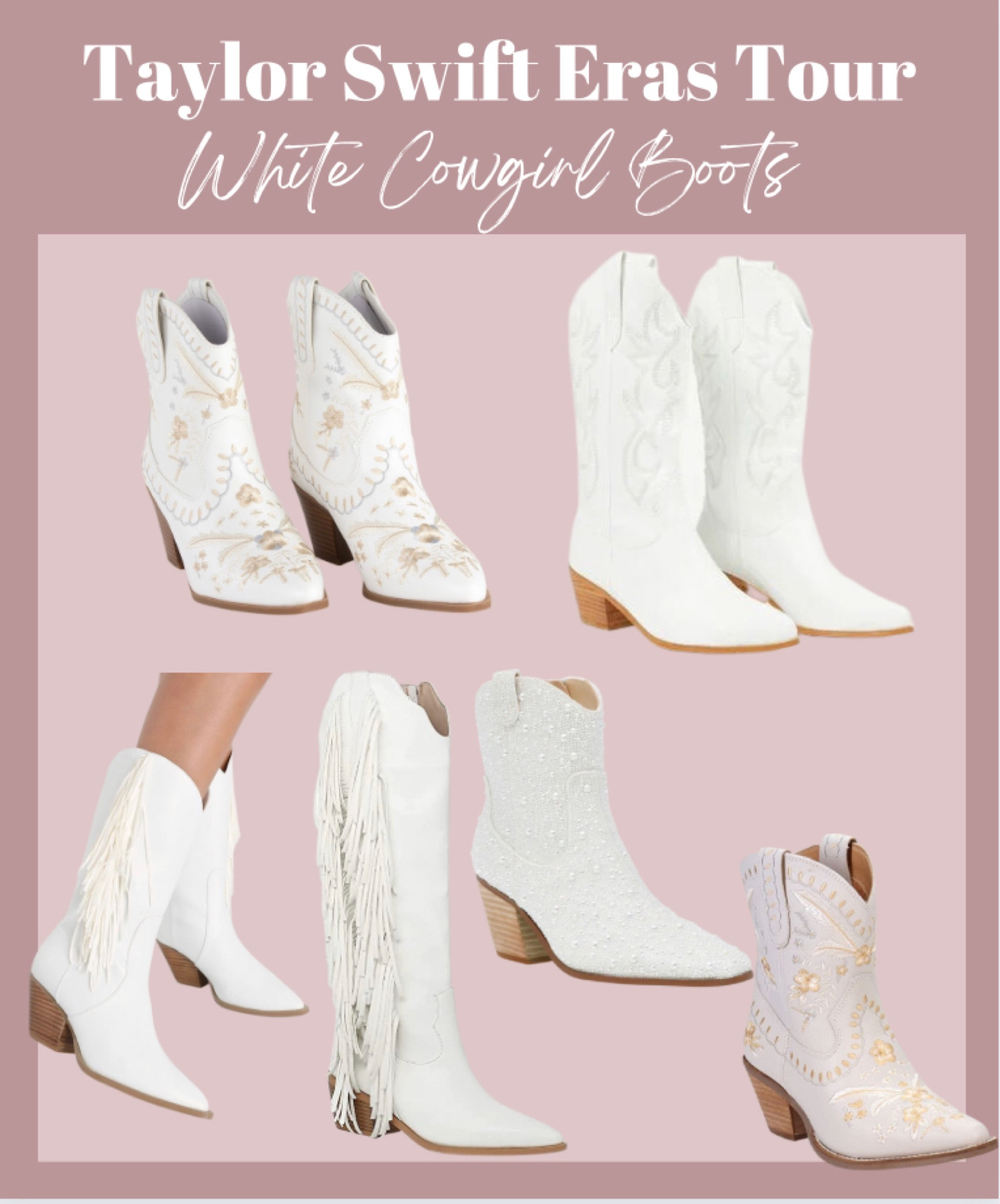 Taylor Swift Eras Tour | White cowgirl boots | fringe boots | floral boots | eras tour shoes | speak now | lover | fearless | midnights | champagne problems | country concert | concert outfit | summer concert 

#LTKfit #LTKshoecrush #LTKsalealert