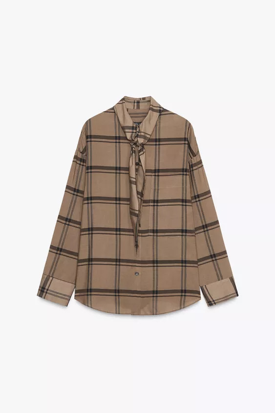 CHECK SHIRT WITH SCARF COLLAR ZW COLLECTION | Zara US