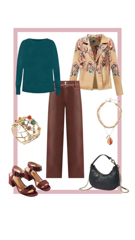 Complete Chico’s look. I am loving these falls colors! Faux leather pants in colors and floral embellished faux leather jacket. 
@lovechicos #chicos #fauxleather #suedesandals #statementjewelry 

#LTKstyletip #LTKover40 #LTKSeasonal