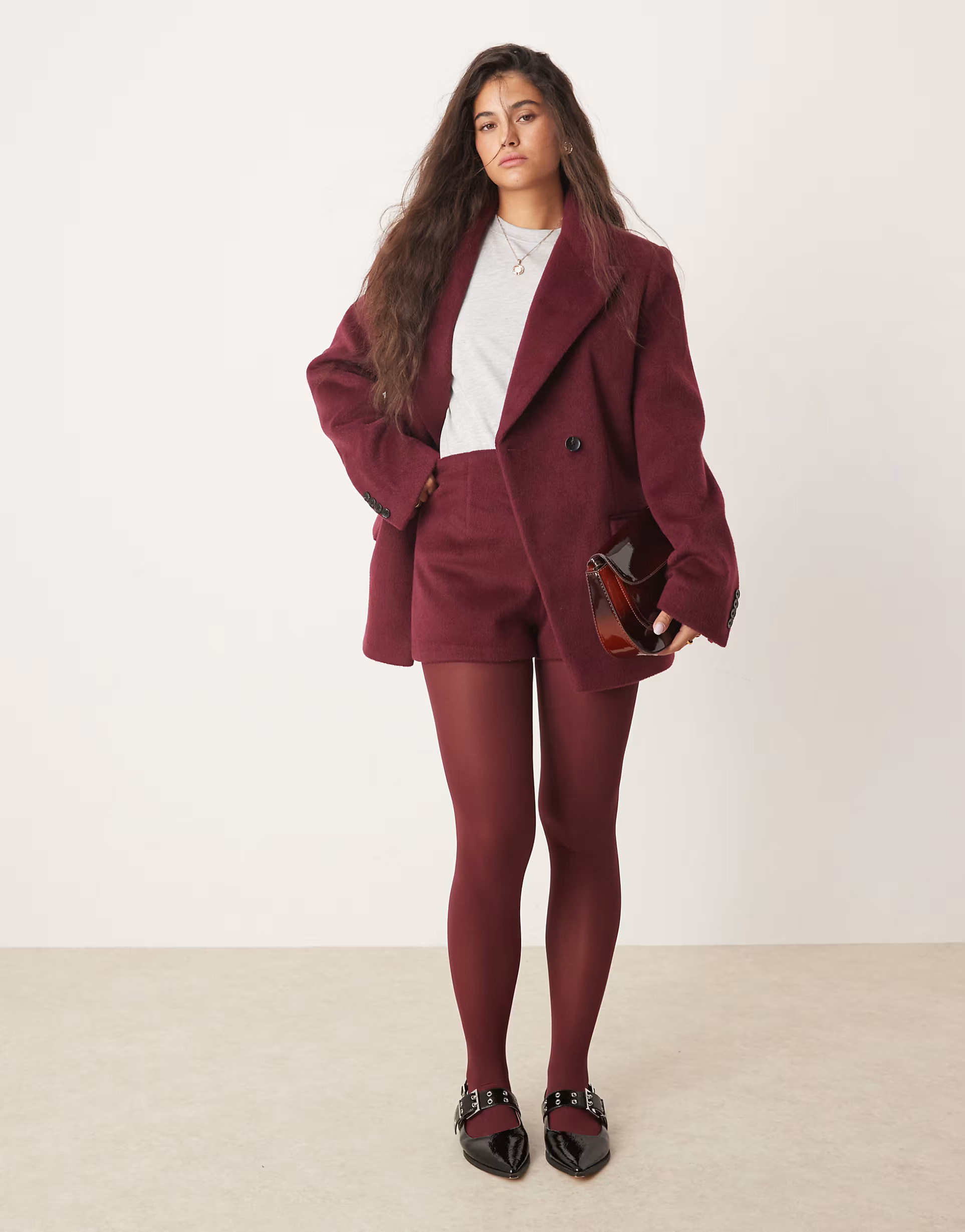 ASOS DESIGN high waist wool look tailored shorts in burgundy | ASOS (Global)