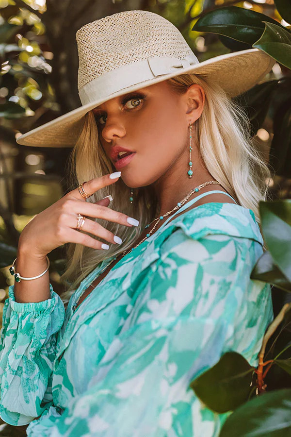 Scarlet Gold Linear Earrings in Turquoise | Impressions Online Boutique