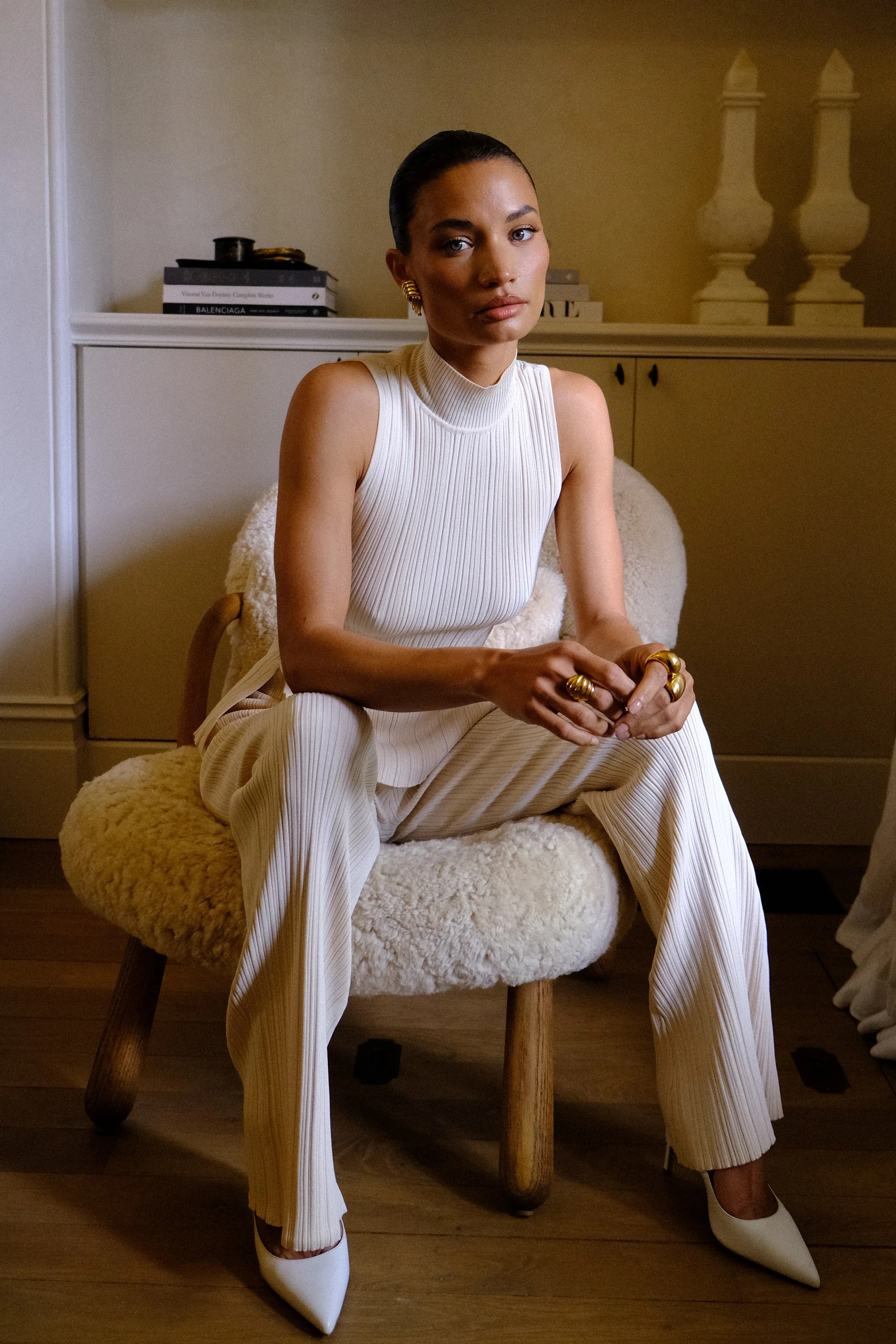 Chiara Straight Leg Rib Knit Pant - Cream | MESHKI US