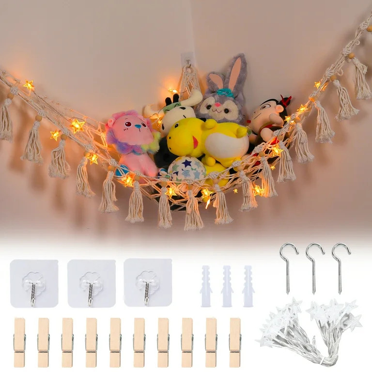 Stuffed Animal Net or Hammock with LED Light, Hanging Corner Net for Stuffed Animals Storage, Stu... | Walmart (US)