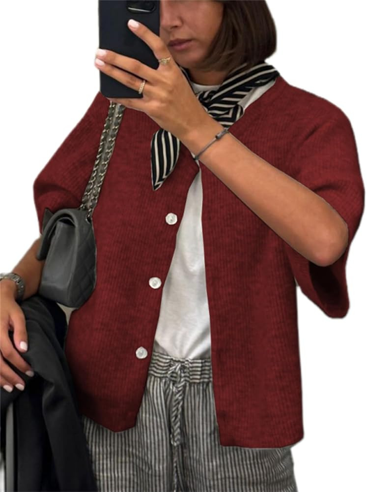 Women Y2k Crop Knit Cardigan T-Shirt Short Sleeve Button Down Casual Knitted Tees Y2k Girls Crop ... | Amazon (US)