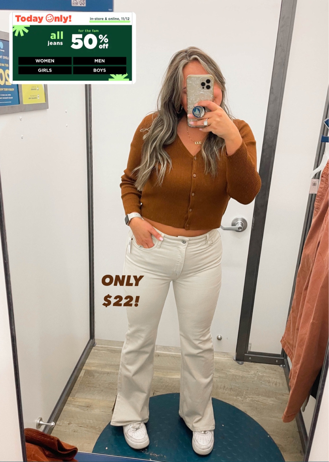 Old navy 50% off jeans today only! 🤎 these khaki colored high waisted jeans have trendy side splits! So cute with a chunky sweater or cardi! Thanksgiving outfit inspo! 

#LTKSeasonal #LTKsalealert #LTKstyletip