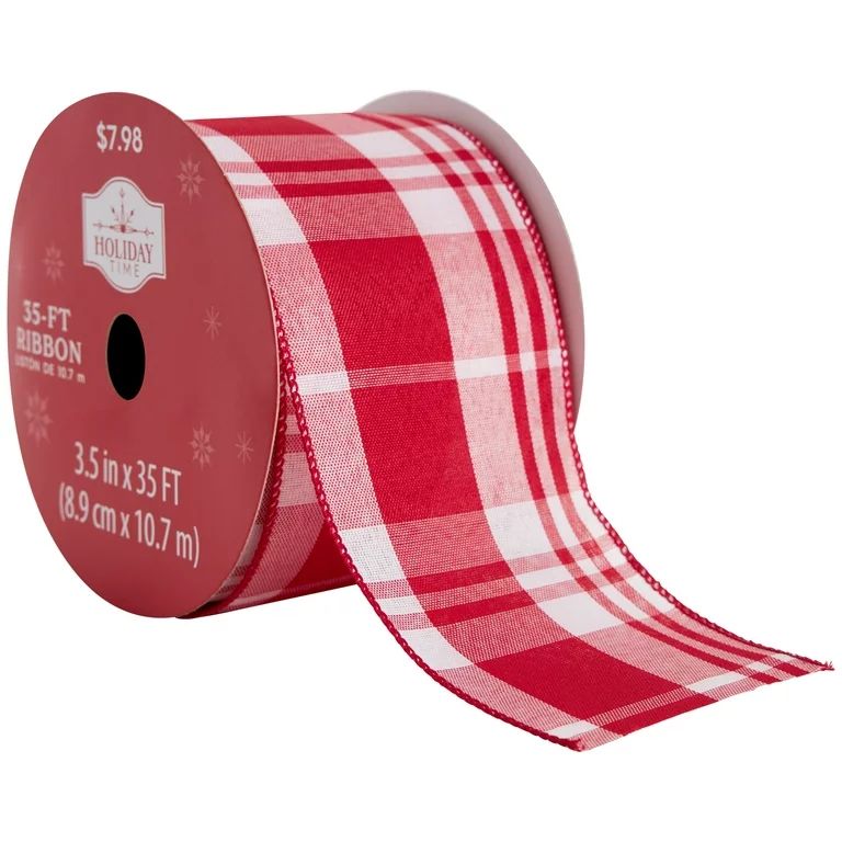 Red & White Plaid Ribbon, 35 ft, by Holiday Time | Walmart (US)