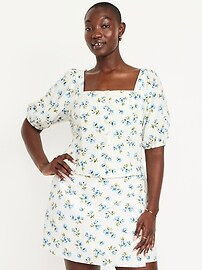 Puff-Sleeve Linen-Blend Floral Top | Old Navy (US)