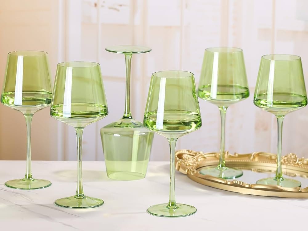Physkoa Juego de copas de vino verde, 6 copas de vino de colores, modernas copas de vino cuadrada... | Amazon (US)