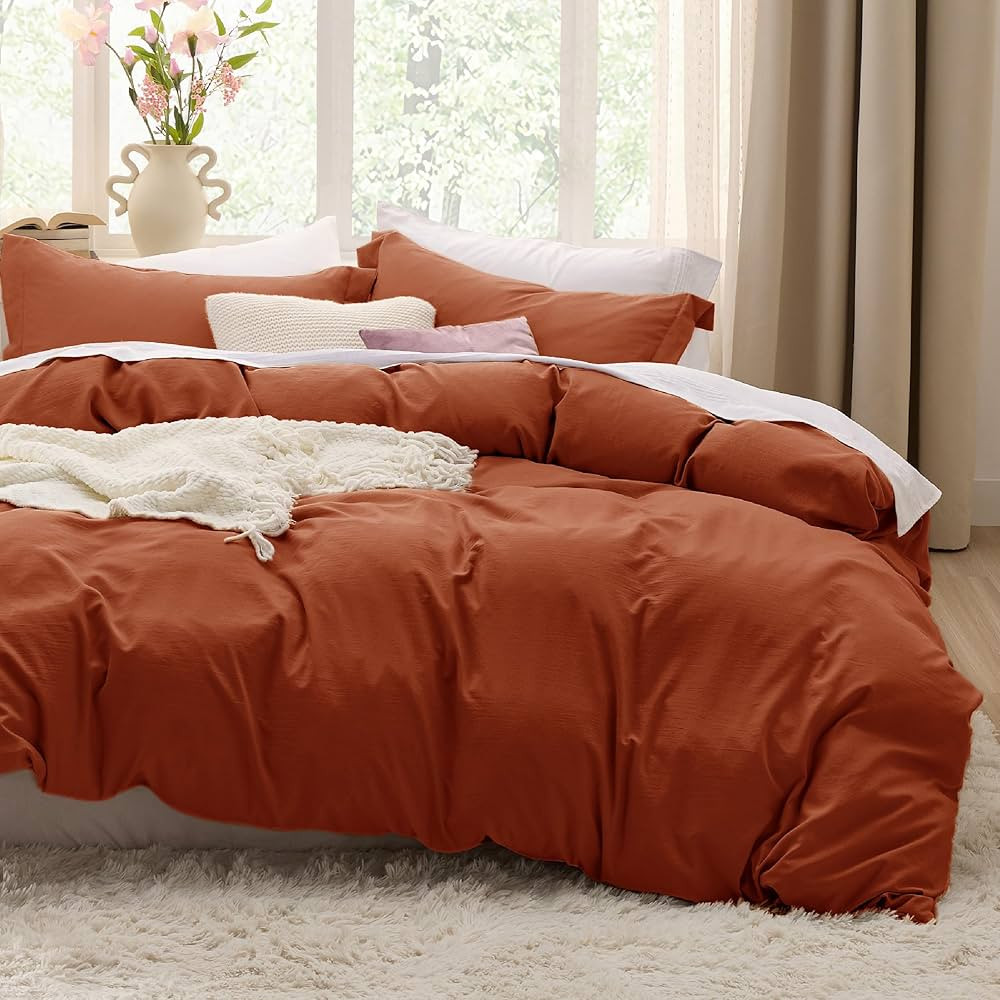 Bedsure Terracotta Duvet Cover Queen Size - Soft Prewashed Queen Duvet Cover Set, 3 Pieces, 1 Duv... | Amazon (US)