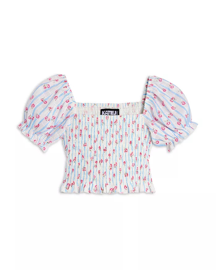 Girls' Marlee Smocked Floral Puff Sleeve Top - Big Kid | Bloomingdale's (US)