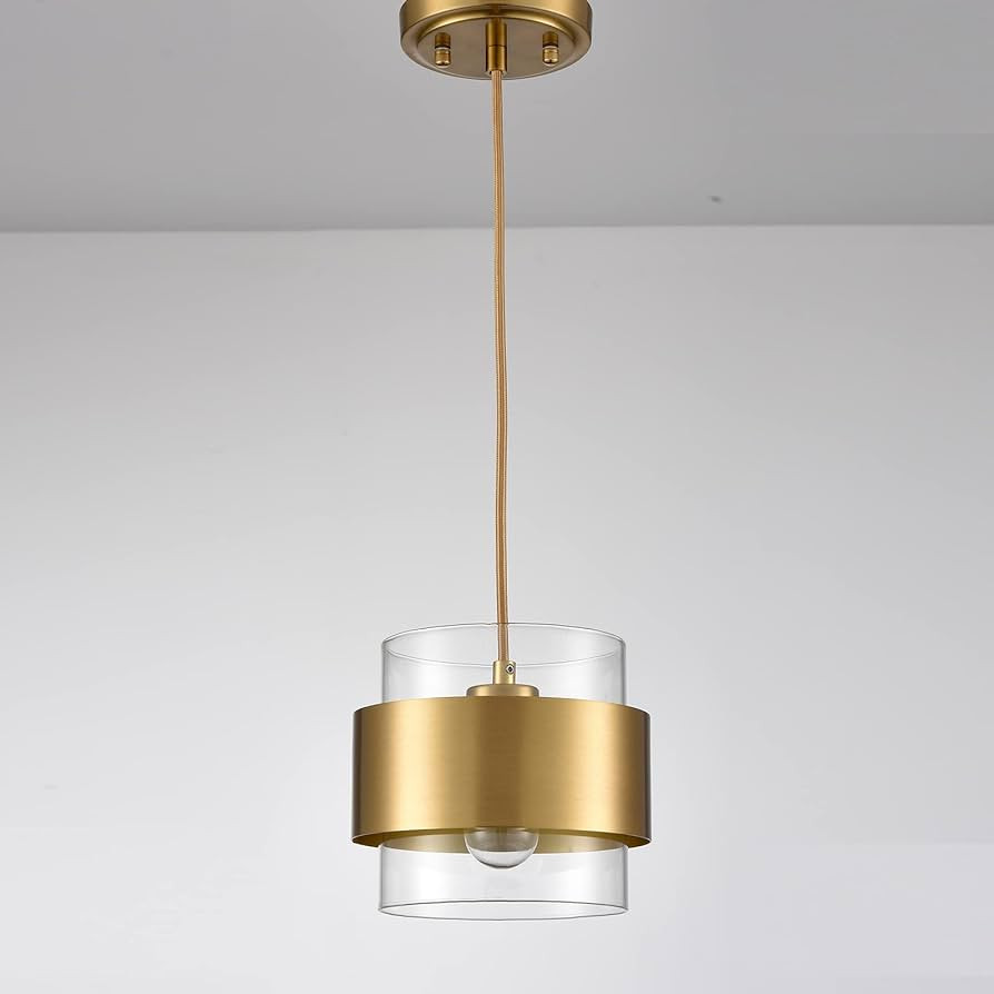 CLAXY Modern Brass Kitchen Pendant Light Height Adjustable Pendant Light Clear Glass Shade | Amazon (US)