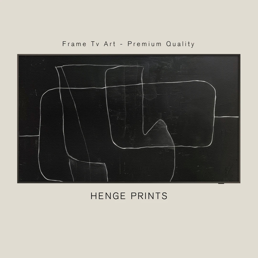 Samsung Frame Tv Art, Black Abstract Painting, Black Minimalist Poster, White Lines Drawing, Digi... | Etsy (US)