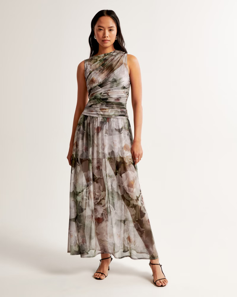 Women's Mesh High-Neck Drop-Waist Maxi Dress | Women's Dresses & Jumpsuits | Abercrombie.com | Abercrombie & Fitch (US)