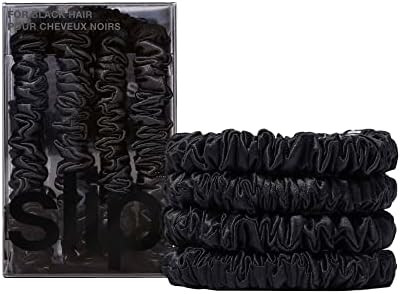 Slip Silk Hair Ties — Skinny Silk Black Scrunchies, No Damage, No Crease, Anti-Breakage |100% M... | Amazon (US)