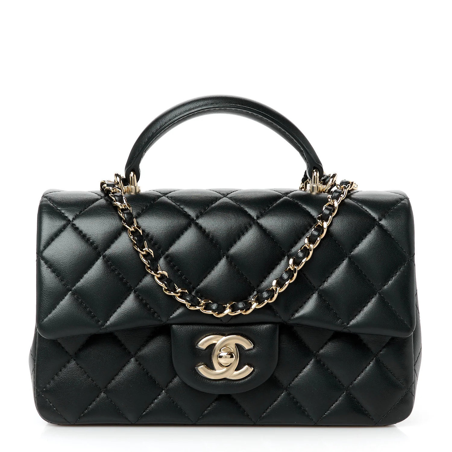 Chanel Lambskin Quilted Mini Top Handle Rectangular Flap Black 1747818 | FASHIONPHILE (US)