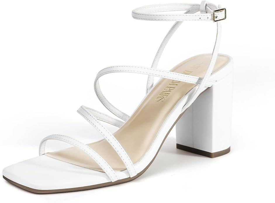 DREAM PAIRS Women's Heels Chunky Block Strappy Square Open Toe Ankle Buckle Heeled Sandals Weddin... | Amazon (US)