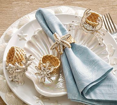 Beaded Coastal Napkin Rings - Mixed Set of 4 | Pottery Barn (US)
