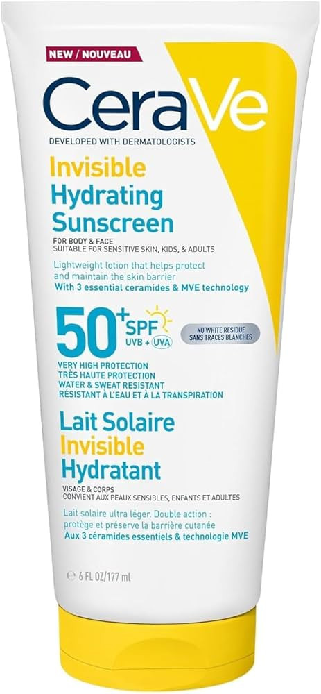 CeraVe Invisible Hydrating Sunscreen SPF 50+, Broad Spectrum UVB UVA Protection, With 3 Essential... | Amazon (UK)