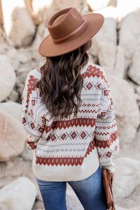 Northern Chill Rust And Beige Southwestern Print Cardigan | Pink Lily