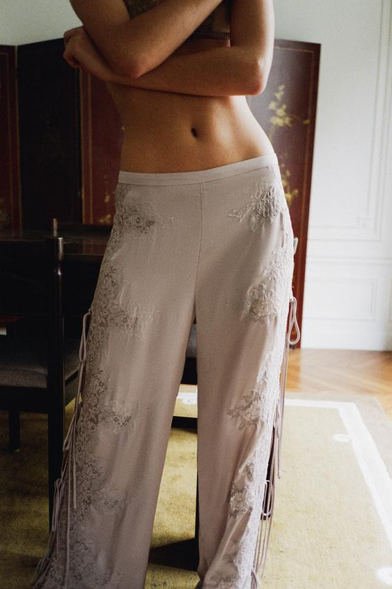SATIN EFFECT LACE PANTS WITH VENTS | Zara US